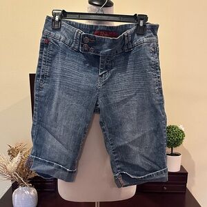 YMI Medium Blue Denim Bermuda Shorts with Back Flap Pockets